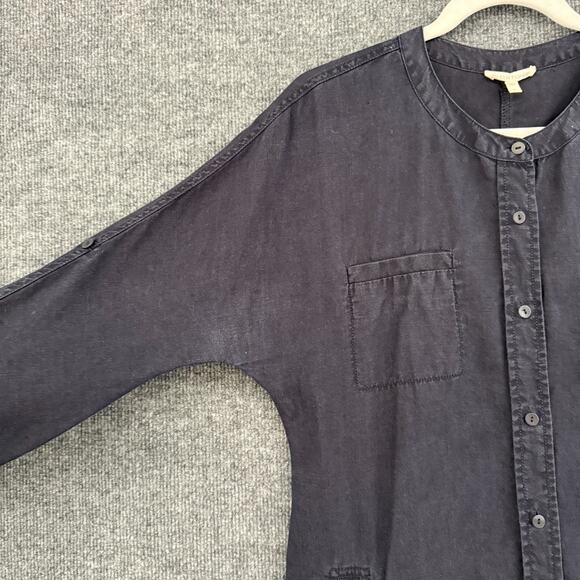 Eileen Fisher Organic Linen Shift Dress Womens Small Navy Button Front Minimal - Picture 4 of 14